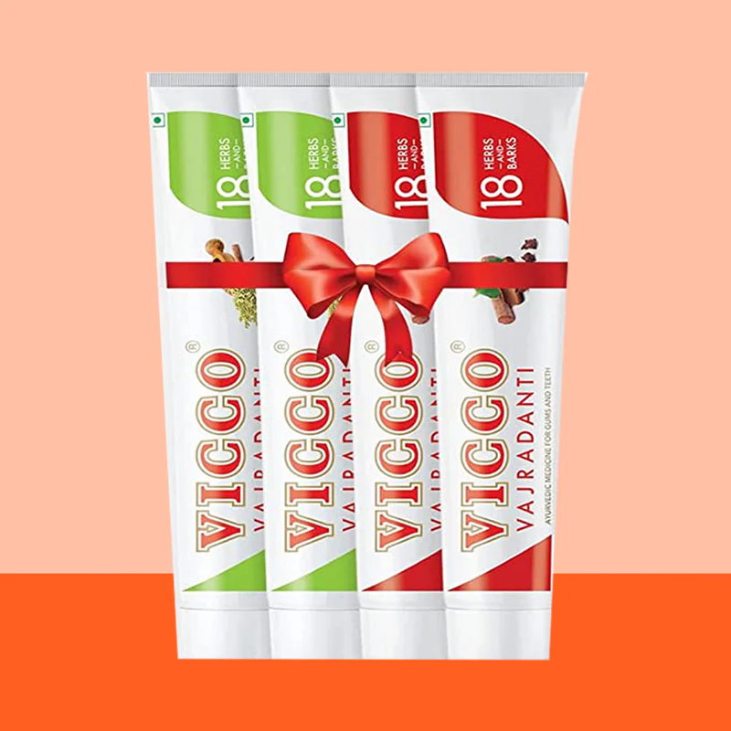 Vicco Vajradanti paste - Regular200g & Saunf Flavour 200g (pack of 4)